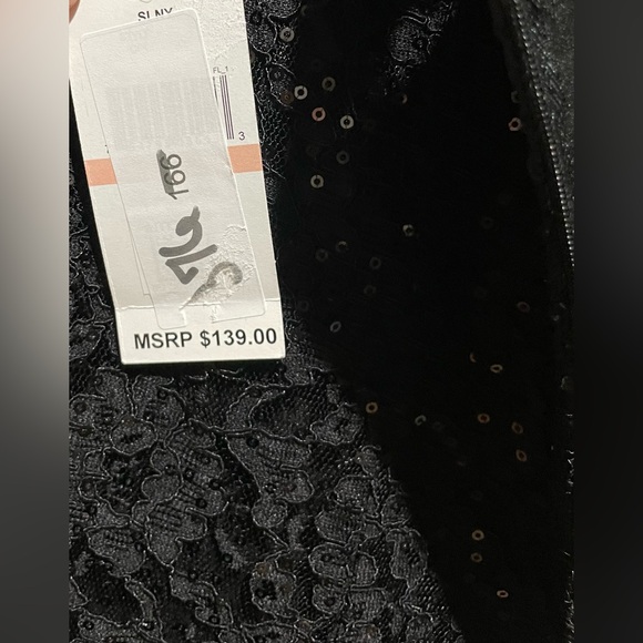 NWT SLNY Lace Sequins Midi Black Dress Size 2 - Picture 10 of 11